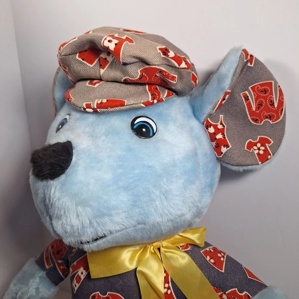 Circus Circus Plush Blue Mouse 70s Style Outfit Large 22" Yellow Bow With Tags - Picture 14 of 15